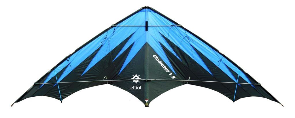 Elliot Gladiator 1.8 - Zweileiner-Power-Lenkdrachen/Stabdrachen (2-Leiner) rtf (flugfertig) 178 cm x 75 cm Cfk-Rohr 6 mm schwarz/blau